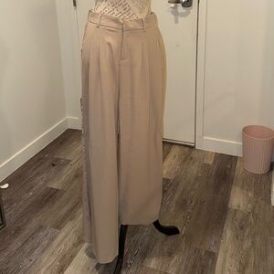 Khaki Chiffon Wide- Leg Trousers | Woman's Large | NWNT